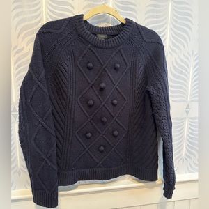J. Crew Cable Knit Black Pom Pom Wool Sweater Sz S
